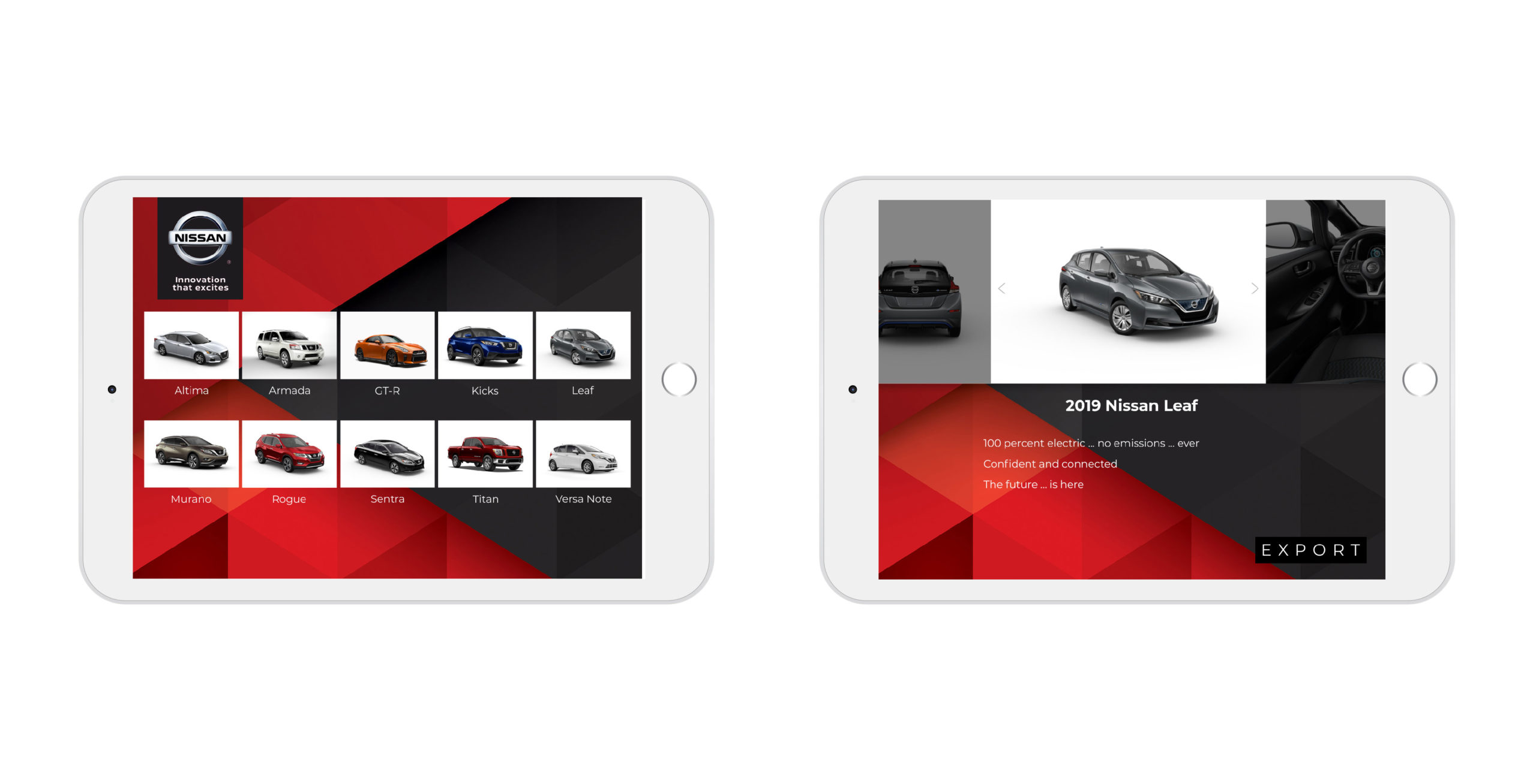 A mock-up of the Nissan quiz on ipads